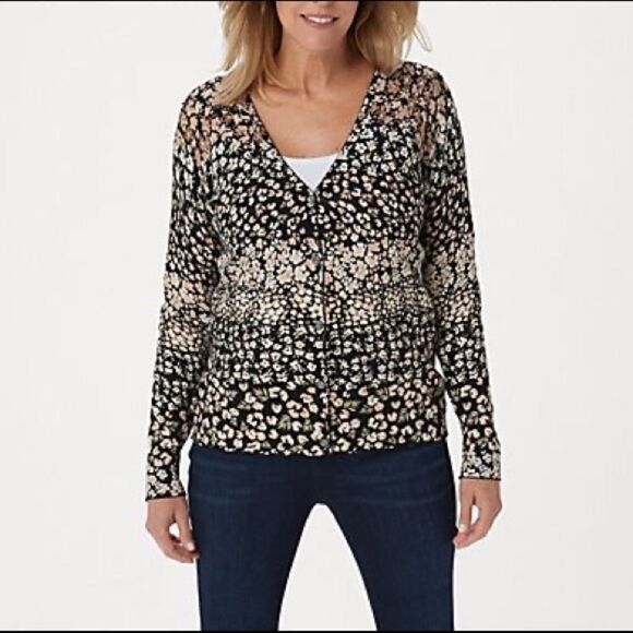 Isaac Mizrahi Ditsy Floral Printed Button Front - Picture 1 of 2